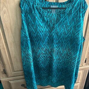 Catherines Teal and Black Sleeveless Henley Tunic